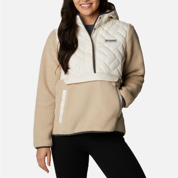 Columbia Sweet View Hooded Sherpa Fleece Quilted Pullover chalk/ancient fossil M - Picture 3 of 16